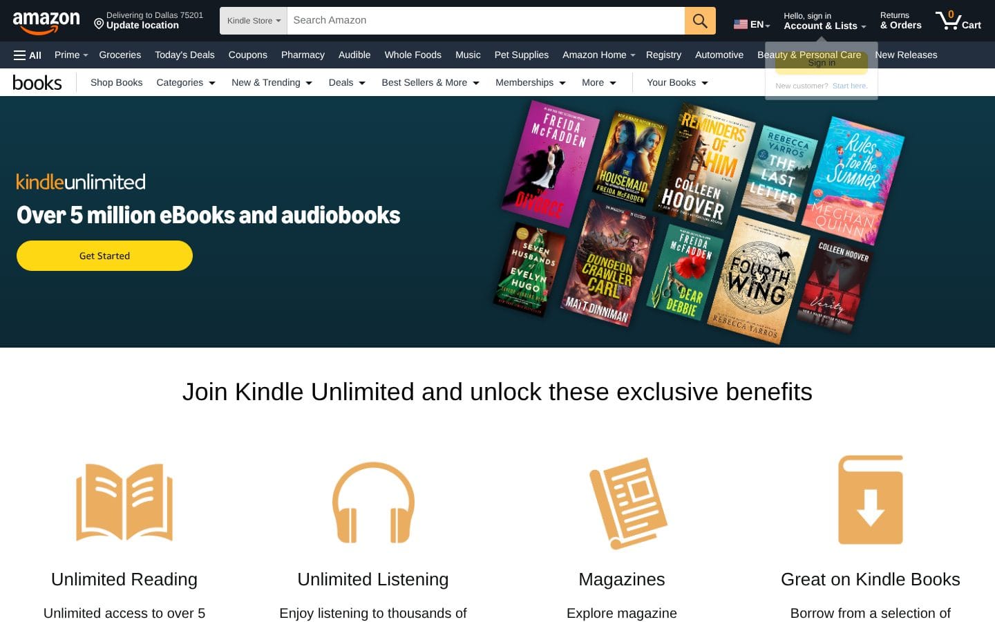 Amazon's Kindle Unlimited page