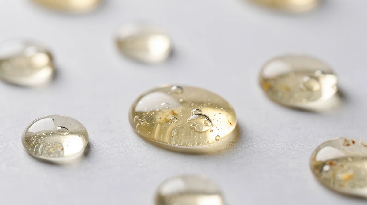Close-up of translucent pale yellow mastic gum resin tears