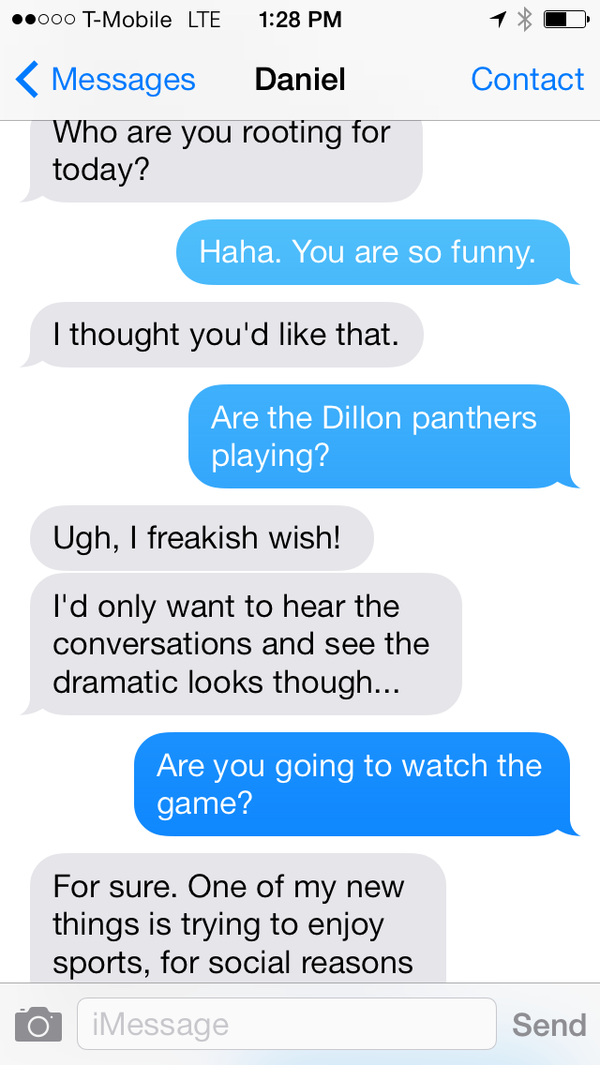 Daniel and Eli Text about the Super Bowl