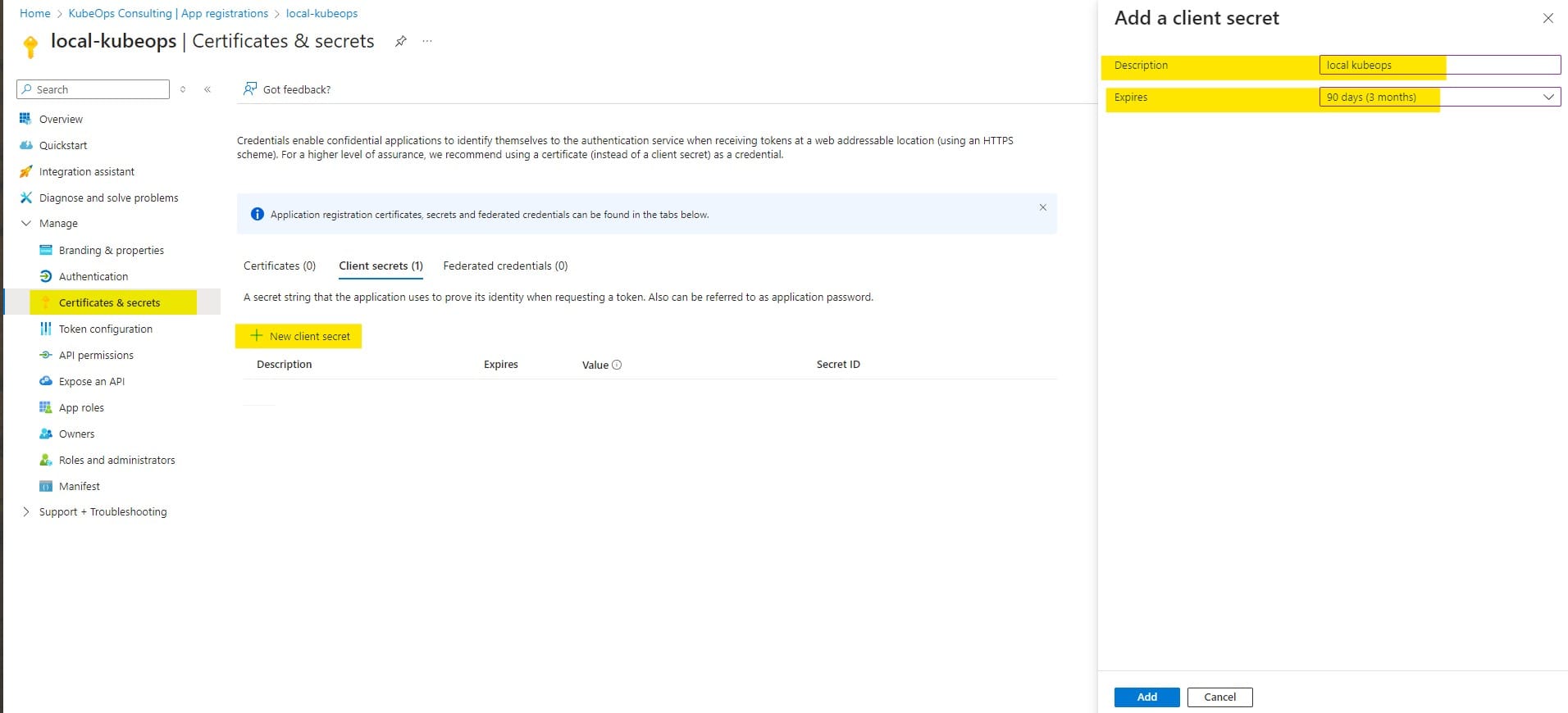 Azure AD client secret generation for Grafana OAuth2