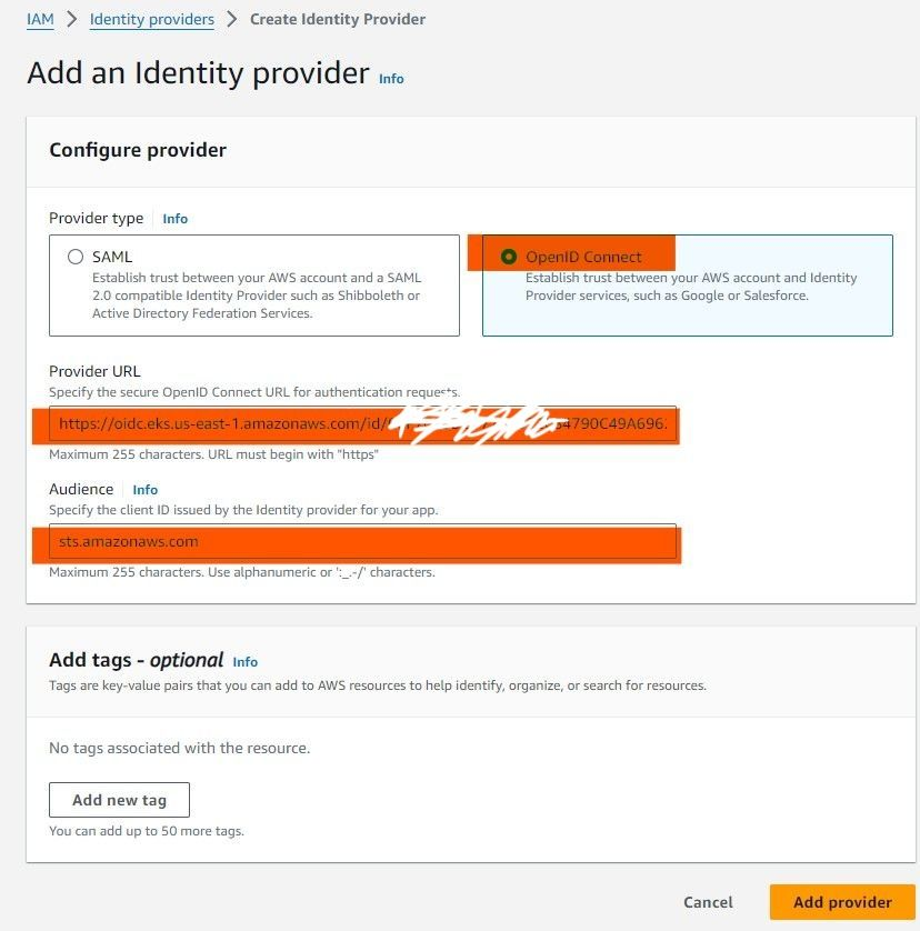 AWS IAM Identity Provider configuration for EKS OIDC endpoint