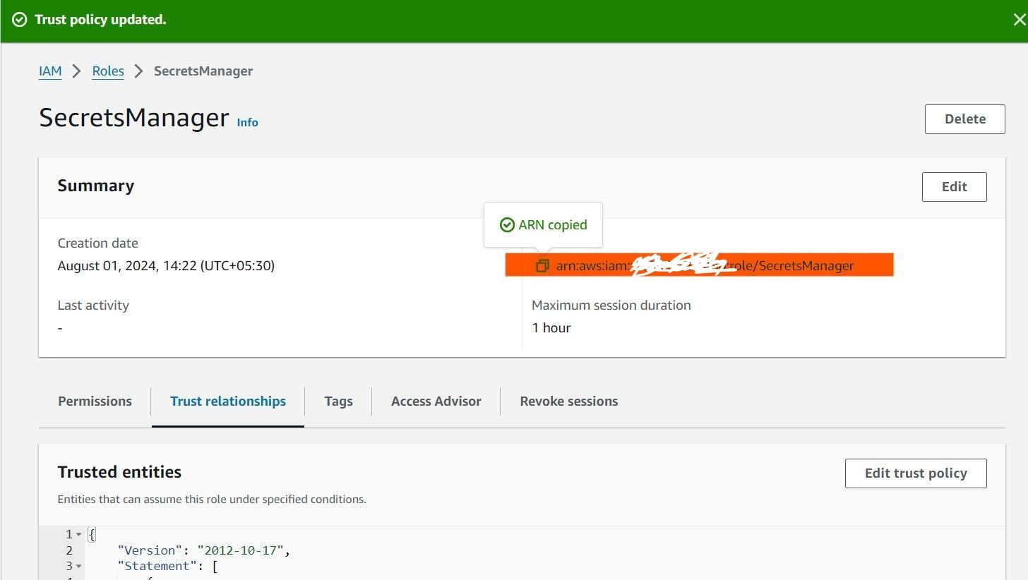Kubernetes ServiceAccount YAML with IAM role ARN annotation for External Secrets Operator