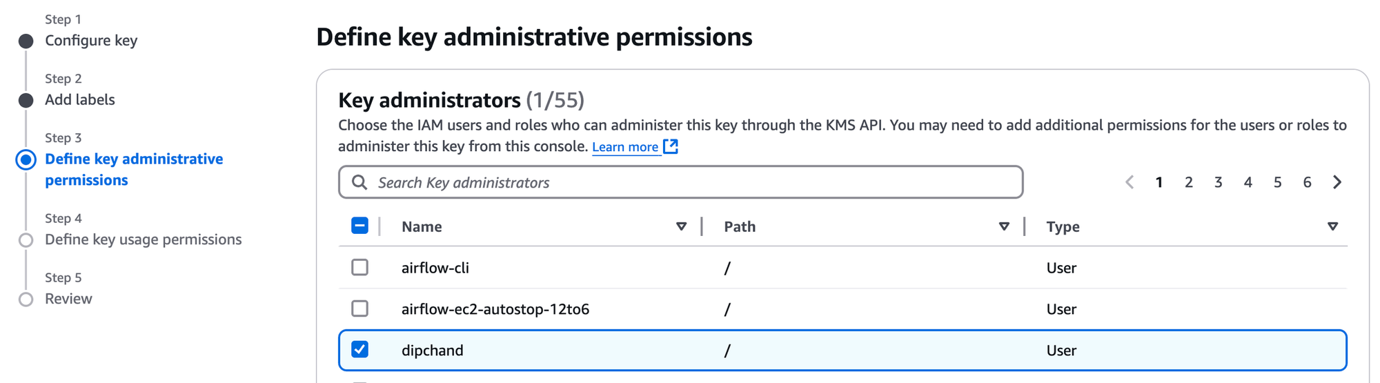 AWS KMS Console step two defining key alias and description for customer managed key