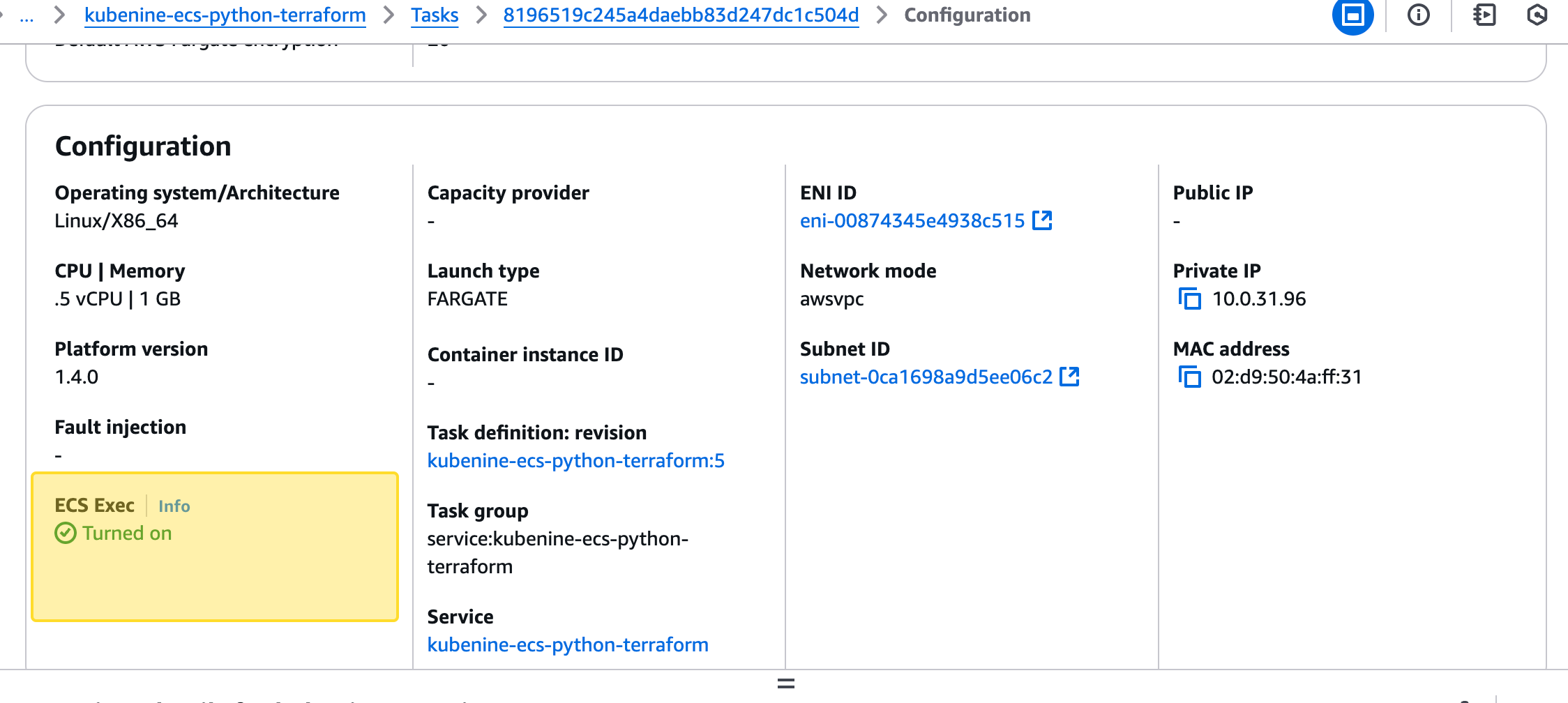 ECS service configuration with enable_execute_command in Terraform