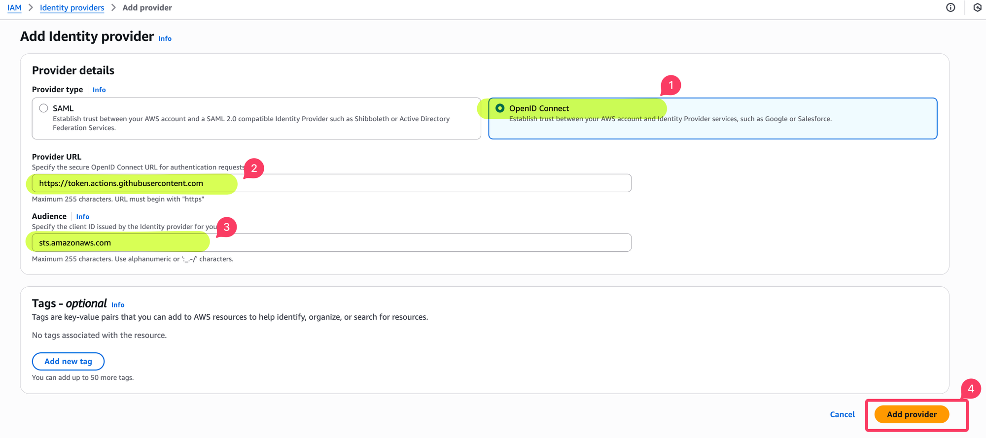 AWS IAM console view of the role or policy used with GitHub OIDC