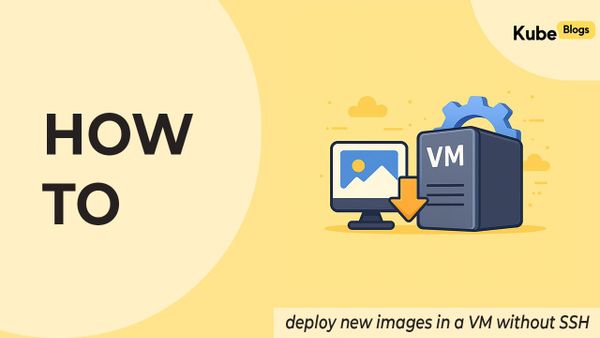 Diagram showing how to deploy Docker images to a VM without SSH using a pull-based pipeline