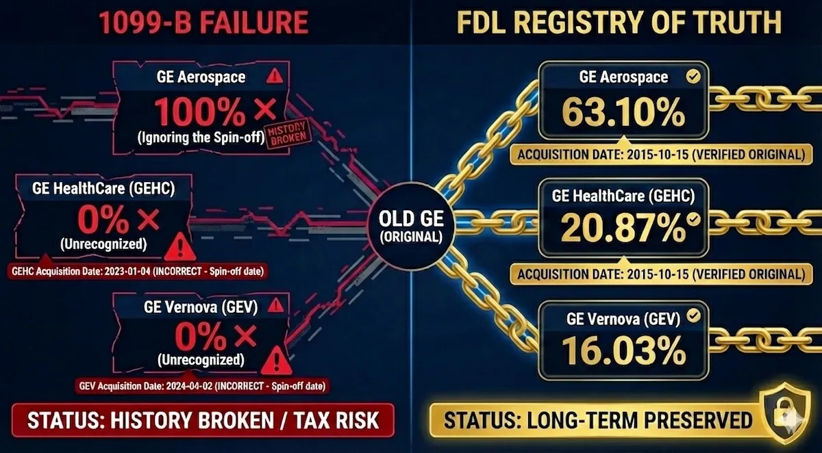 The GE Gauntlet: GE/GEHC/GEV 1099-B Failure, Basis & Holding Period Recovery