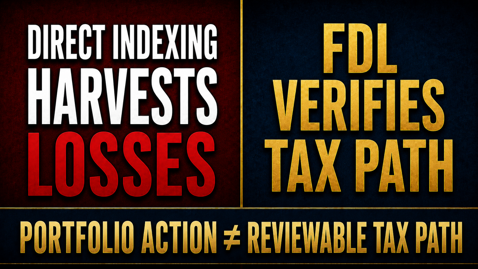Direct Indexing harvests losses. FDL verifies the tax path. Portfolio action is not the same as reviewable tax path.