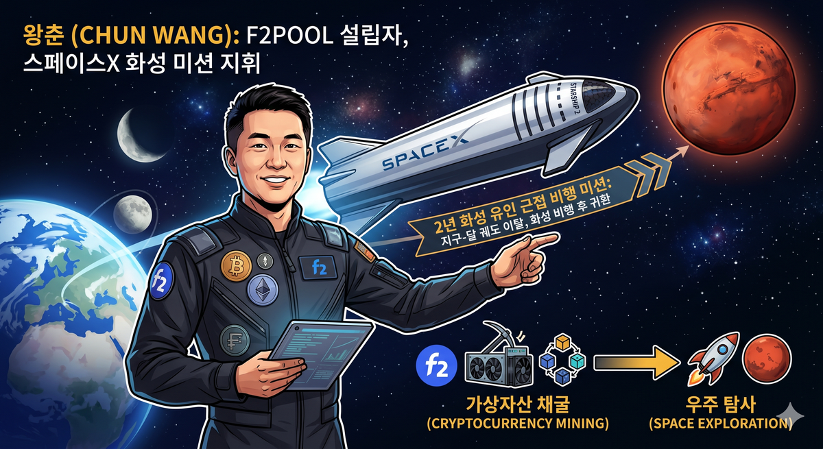 가상자산 거물, 우주로 향한다…F2풀 설립자 왕춘, 스페이스X 화성 유인 비행 지휘관 낙점