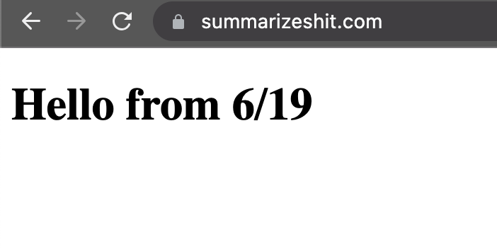 A website displaying "Hello from 6/19"