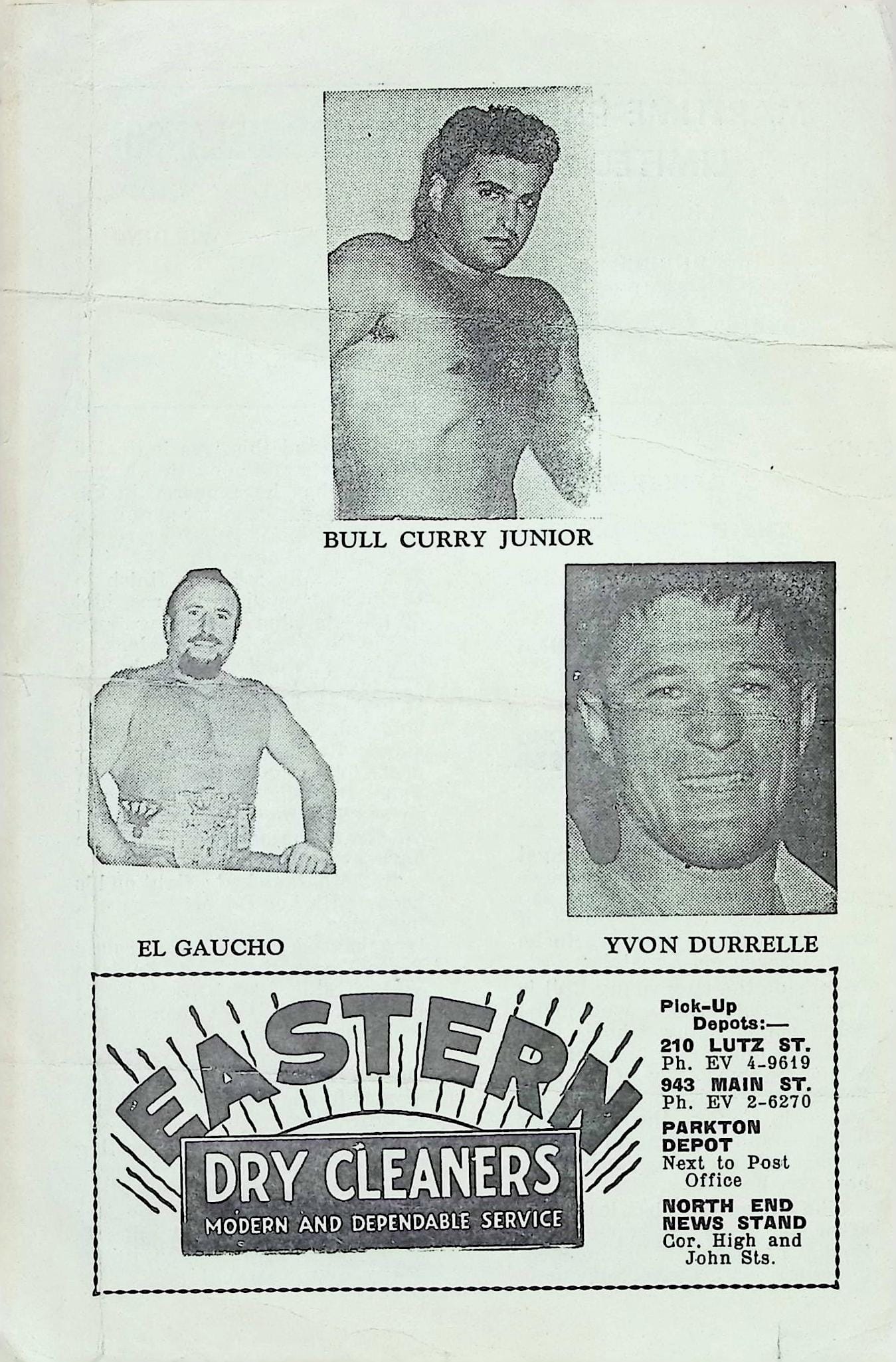Wrestling program billing Fred as Bull Curry Jr. — the name he inherited before he had one of his own.