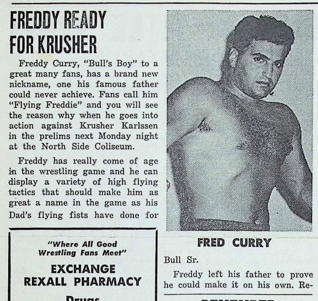 Sports News, Fort Worth, June 24, 1966: the item Freddy Ready for Krusher, beside a photo captioned Fred Curry