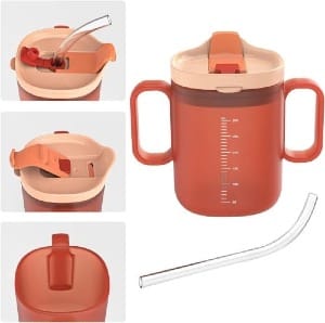 Adult Sippy Cups for Elderly 2 Handles Straw Cups 300ml No Spill Cup for Adults Dysphagia Cup for Disabled Patients