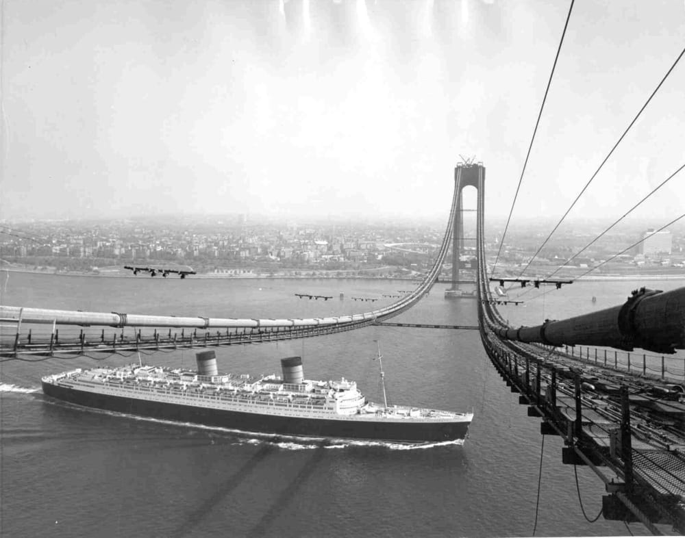 Ship passing under cables. September 25, 1963 Credit: Paul Rubenstein for Lenox Studios, 