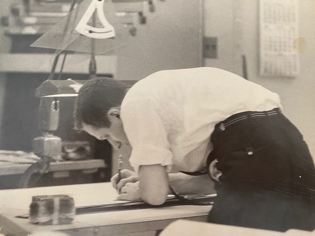 Richard Roth Jr working on Pan Am drawings