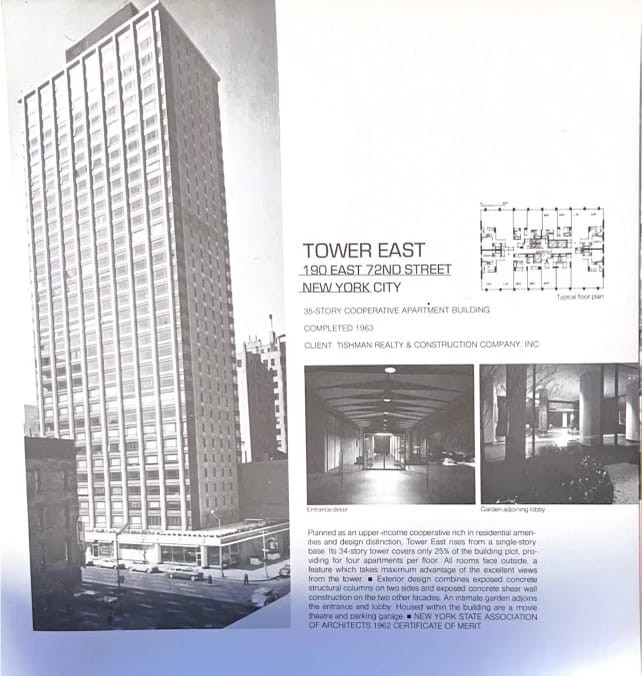 A page from the 1974 Emery Roth & Sons Brochure about Tower East