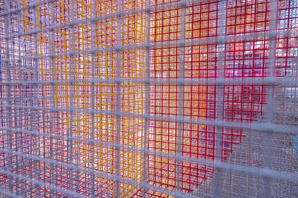 Close up of painted mesh, part of Love Ever After in Times Square