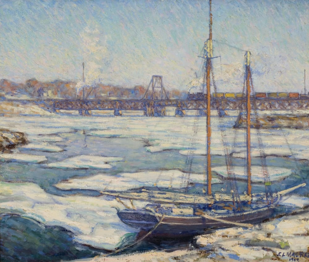 Elmer Livingston MacRae (1875-1953) Schooner in the Ice, 1900, Oil on canvas. Courtesy of Greenwich Historical Society
