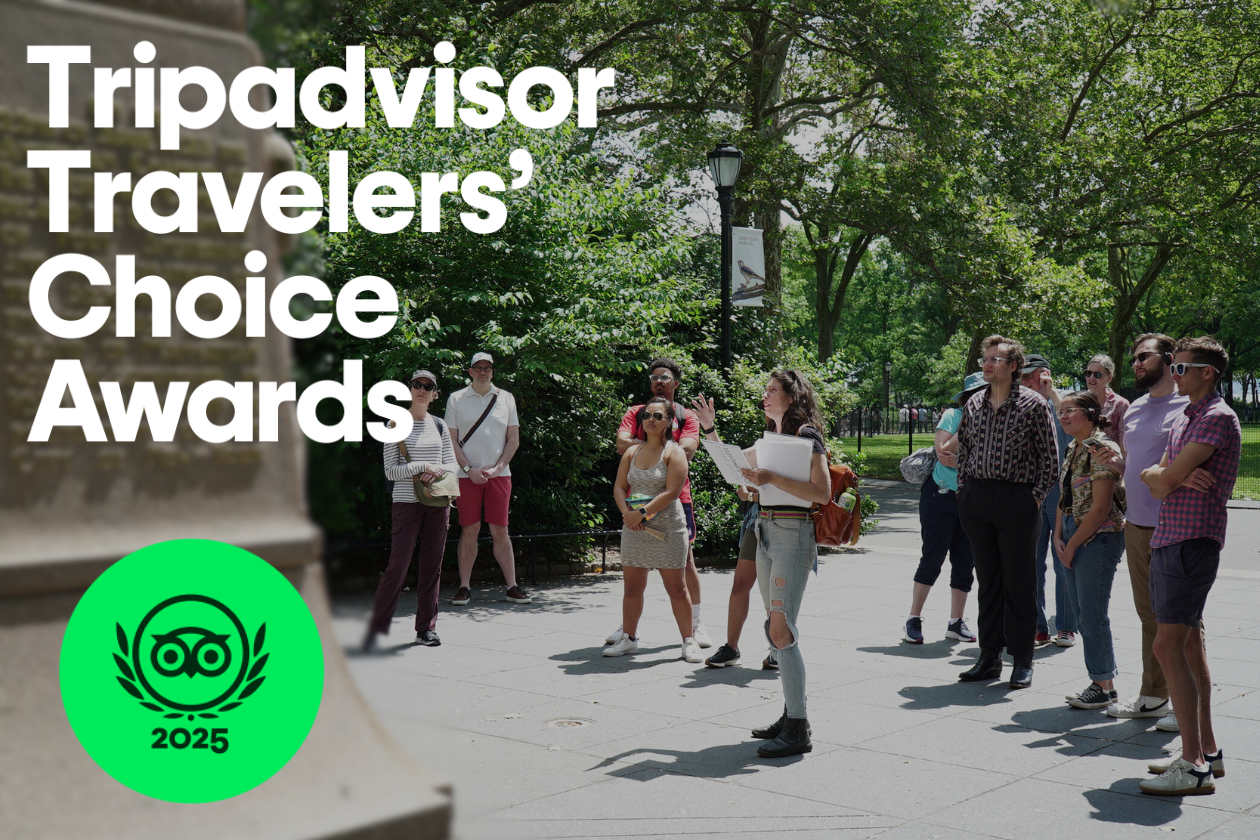 A tour group look sup at a monument, text overlay reads "Tripadvisor Travelers Choice Awards 2025"