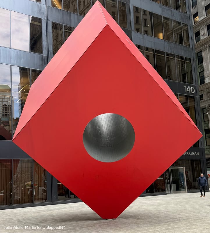 Noguchi's Red Cube, installed in 1968