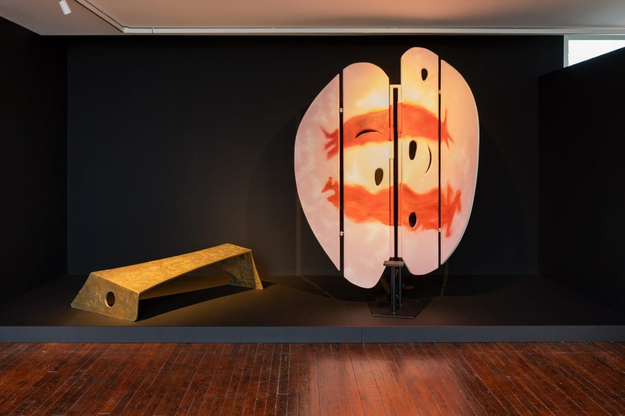 samu Noguchi, Bed for Martha Graham’s‘ Phaedra’, 1962 (fabricated2021). Canvas, plaster, wood, paint. Shrine of Aphrodite for Martha Graham's ‘Phaedra’,