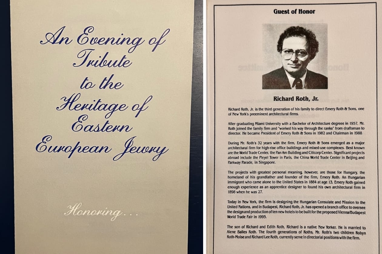 Evening program for an event honoring Richard Roth, Jr.