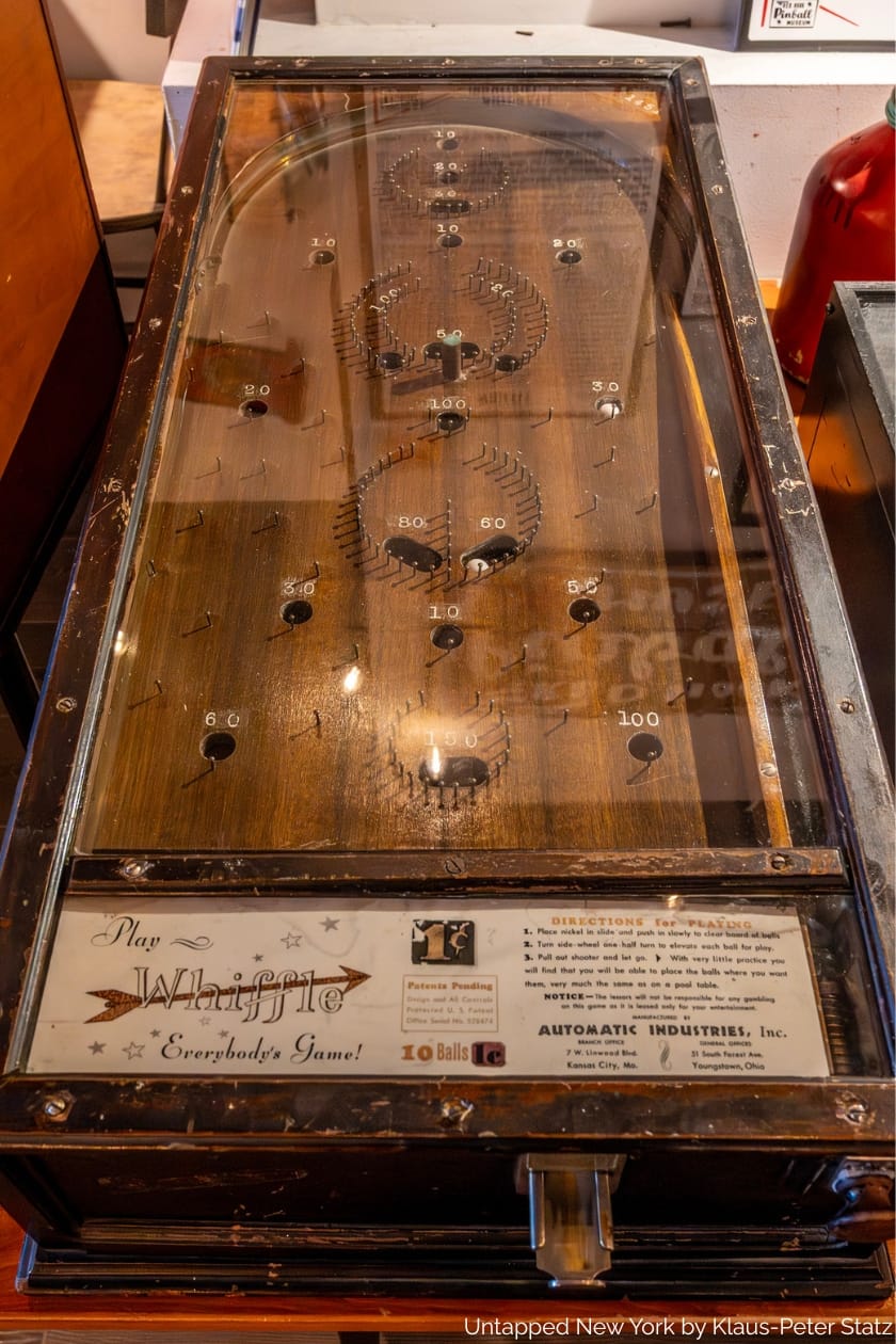 A game of "Whiffle," widely considered the first pinball game, at the Red Hook Pinball Museum