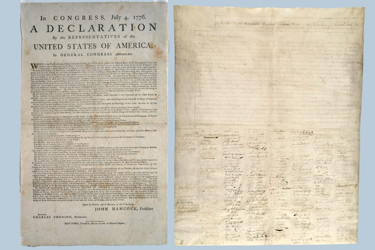 Hugh Gaine printing&nbsp;of the Declaration&nbsp;(Right) Declaration of Dependence