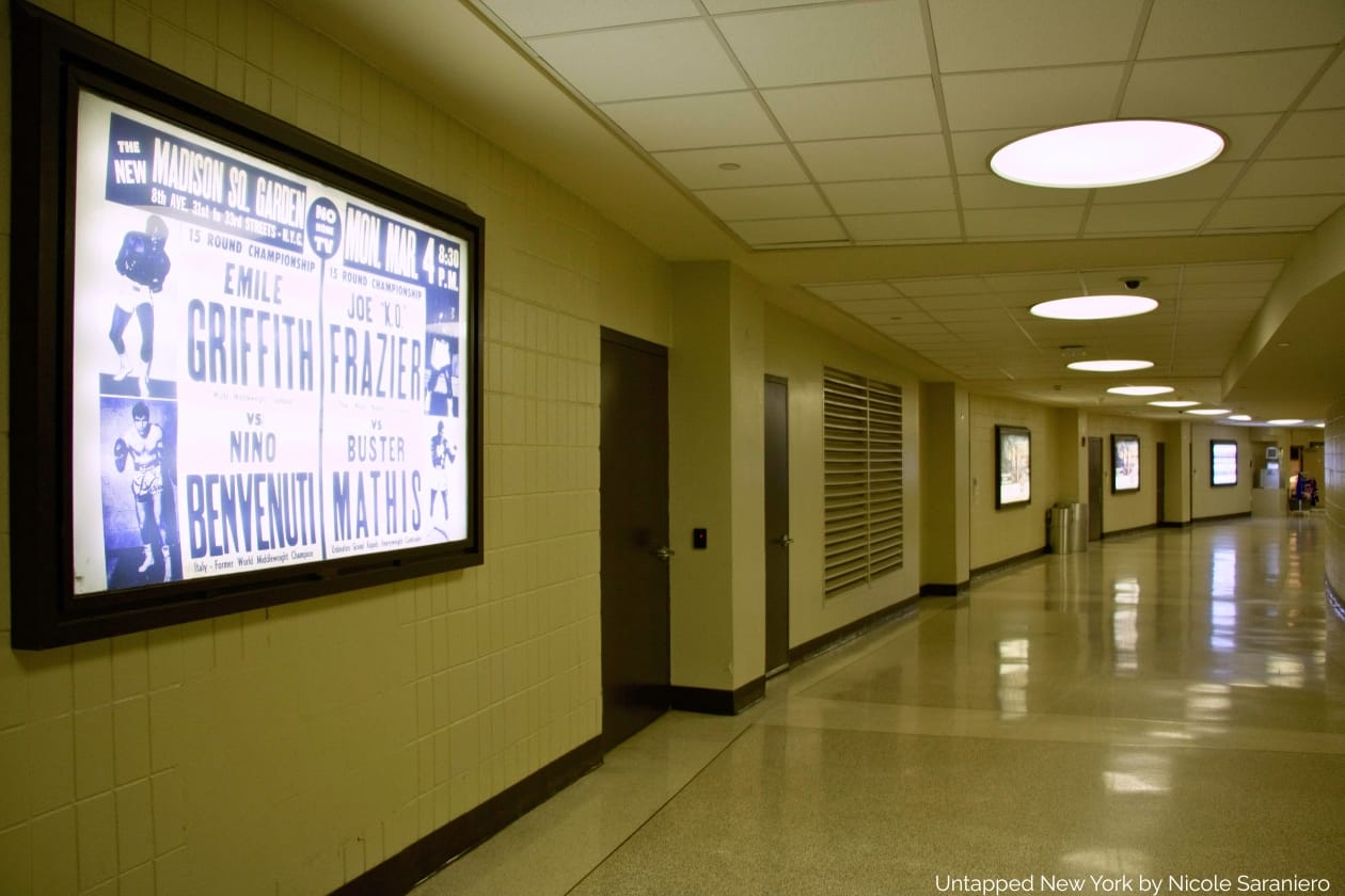 Corridor in Madison Square Garden with vintage ads