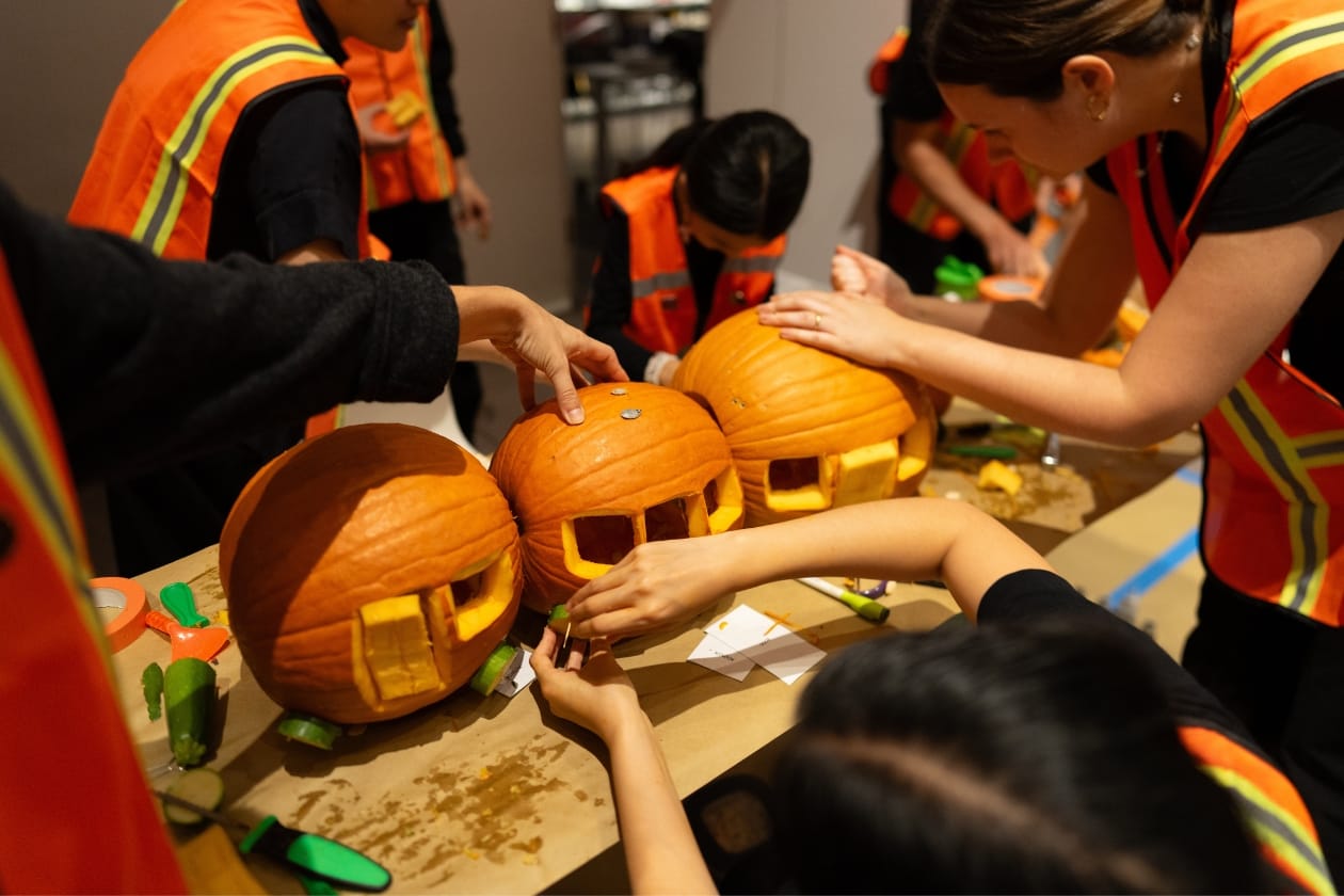 Participants competing in the pumpkitecture competition