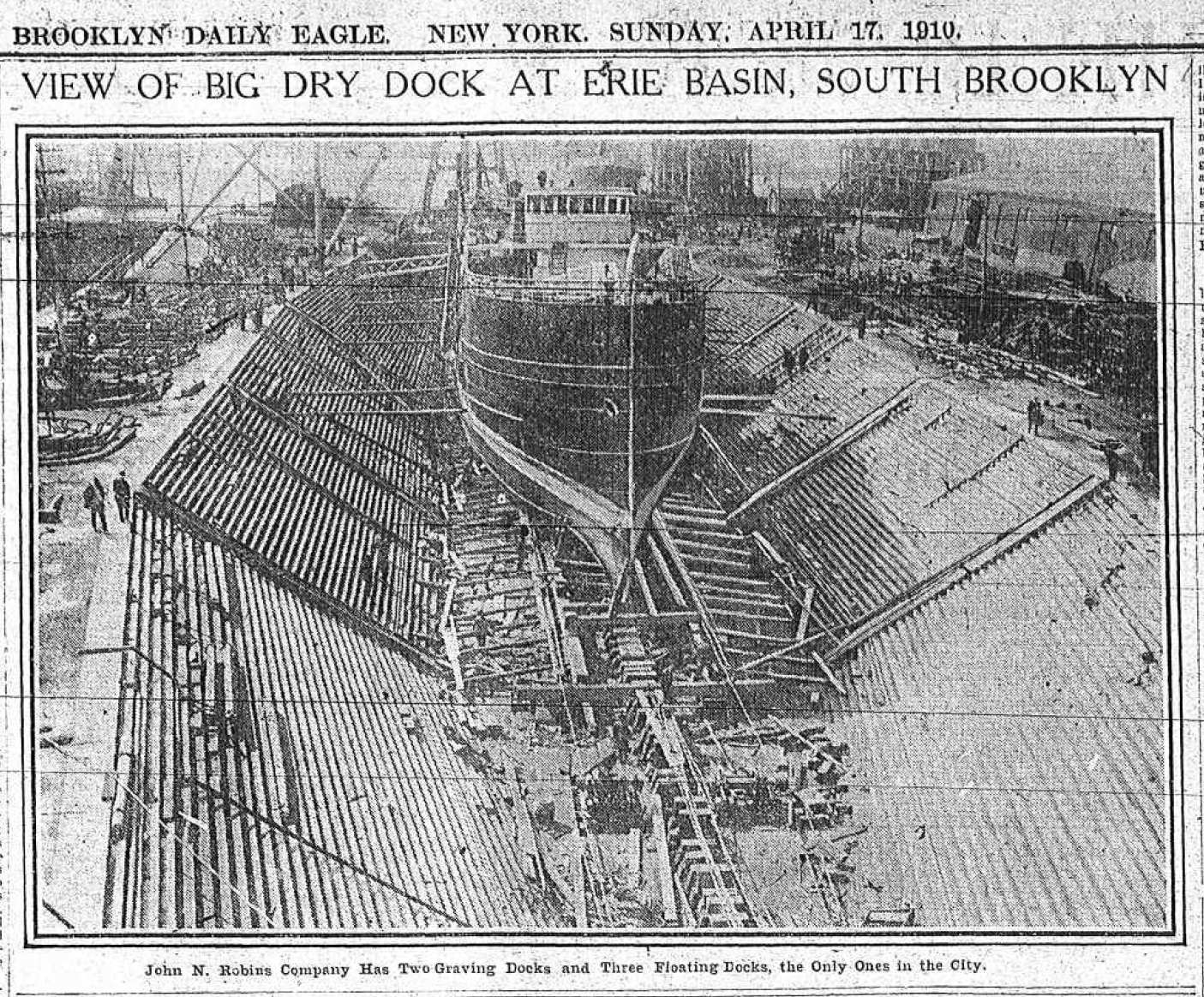 Newspaper article clipping showing the graving dock at the Erie Basin