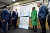 MTA Chair Janno Lieber, NYCT President Demetrius Crichlow, and Chief Customer Officer Shanifah Rieara unveil a new subway map 