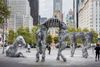 Three Oversized Aluminum Horses Arrive at Entrance of Central Park