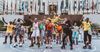 A group of roller skaters at Rockefeller Center