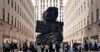 charcoal sculpture in Origin, Emergence, Return at Rockefeller Center