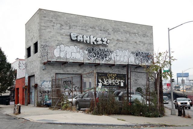 Banksy's inflatable throw-up in Queens, New York, 2013