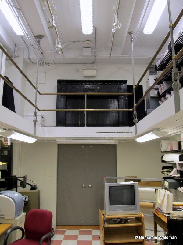 Raven mantel in the Butler Library storage space