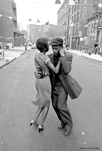 Clasped in a tango embrace, dancers in Mott Haven in 1979 express Gonzalez’s view that despite everything the Bronx still stands.