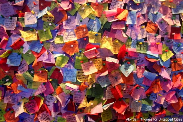 Wishes written on confetti for the New Year's Eve ball drop