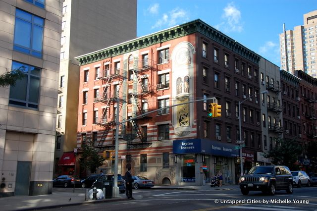 Mural Street Art-York Avenue-84rd Street-Slayton Cleaners-Clock-Horses-Sewing Machine-Gargoyles
