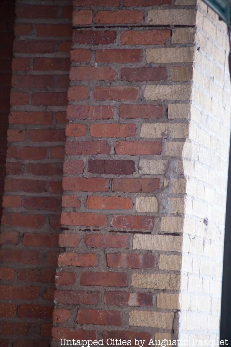 Two different colored bricks show evidence of building repairs after a 1960 Park Slope Plane Crash
