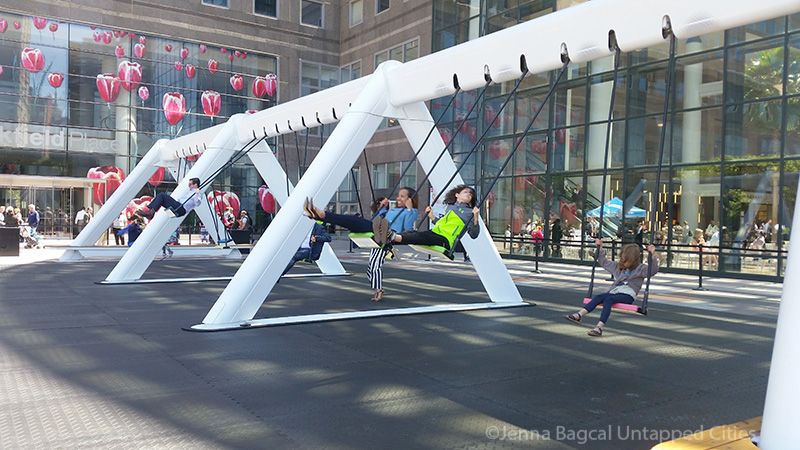 Colorful Swings that Play Musical Instruments at NYC's Brookfield