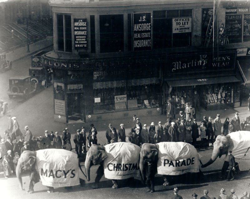 elephants in an old photo of the Macy's Thanksgiving day parade