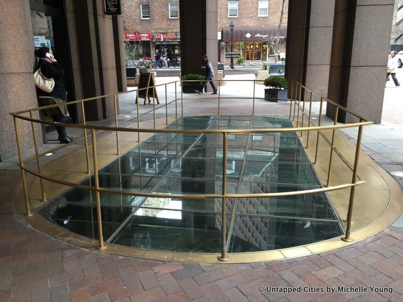 The preserved remains of Governor Lovelace’s Tavern at 85 Broad Street in Lower Manhattan