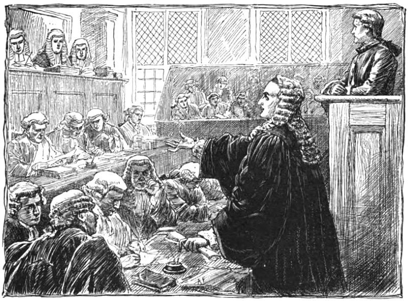 1883 sketch of the Zenger Trial at Federal Hall