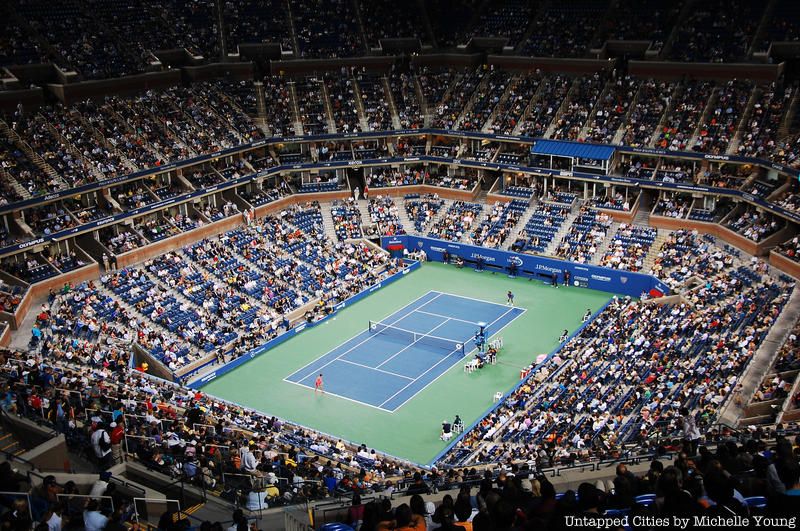 Rafael Nadal playing at Arthur Ashe Stadium during U.S. Open