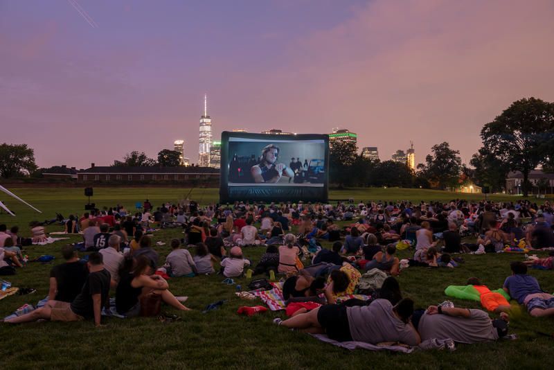 Outdoor movie set up at Governors ISland