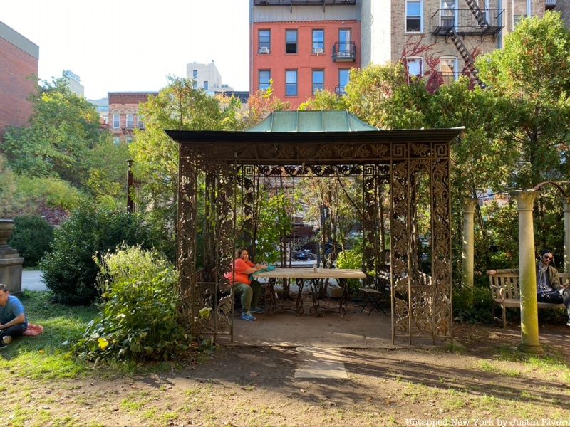 Olmsted designed gazebo at Elizabeth Street Gardenin Nolita