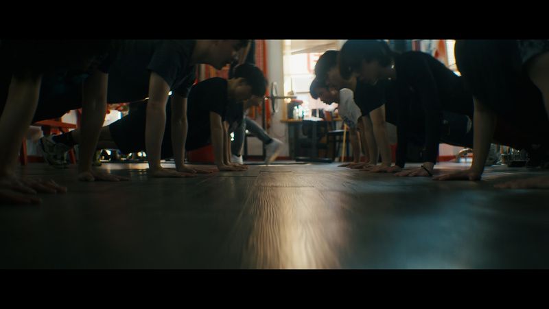 Lion dancers working out