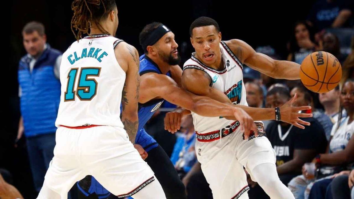 Desmond Bane in a Memphis Grizzlies jersey alongside Kevin Durant and Giannis Antetokounmpo amid NBA trade rumors